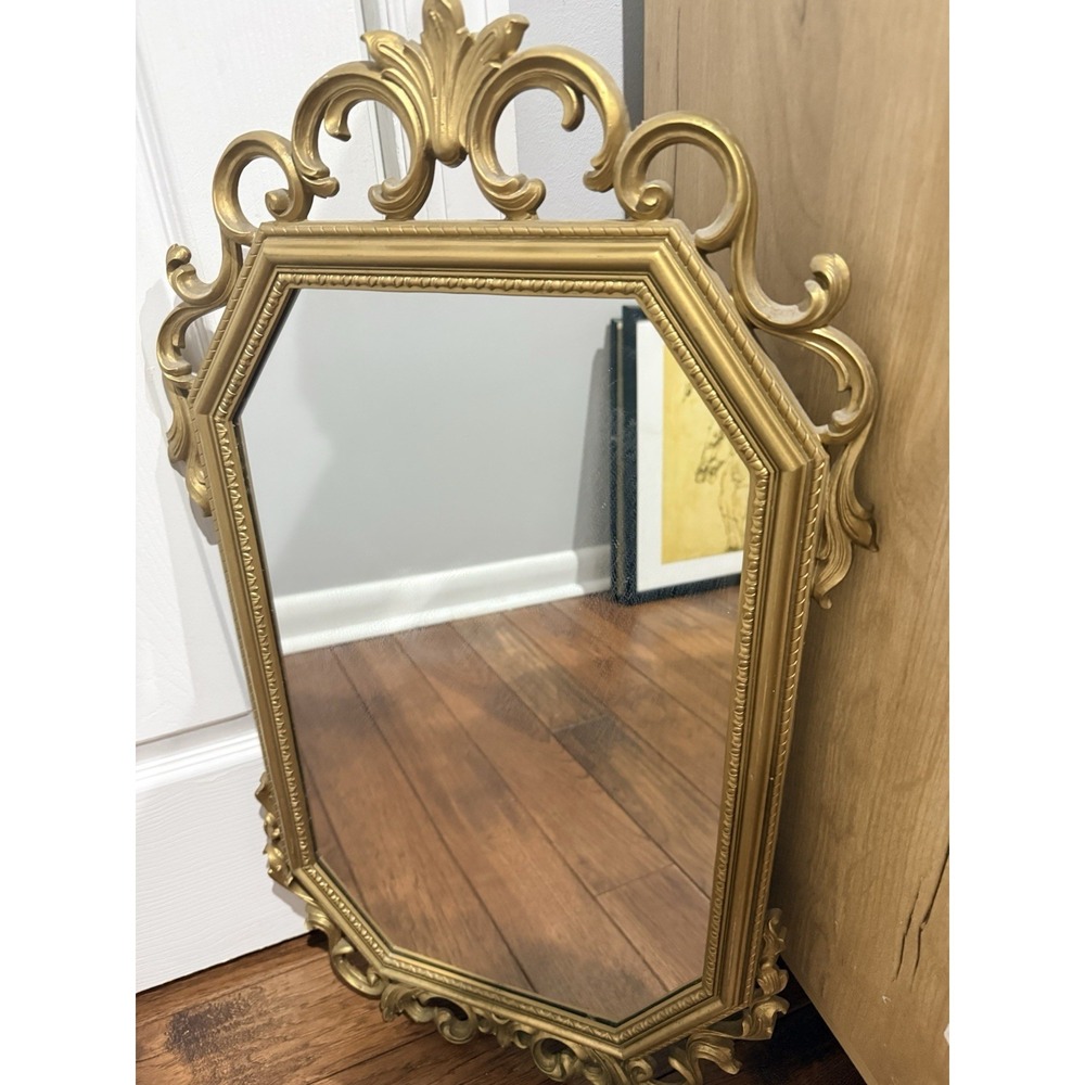 VTG MCM Gold Syroco Ornate Scroll Wall Mirror Hollywood Regency 28x16" - Picture 2 of 5